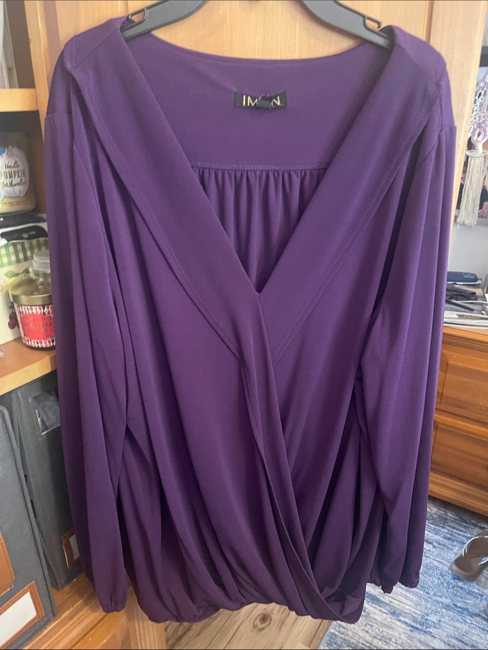 IMAN Deep Purple Wrap-Front V-Neck Blouse